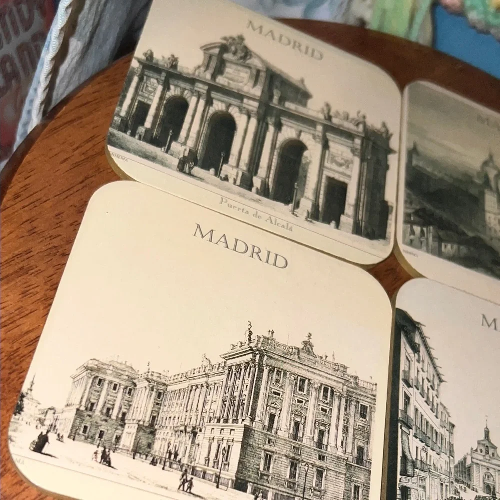Madrid Themed Coaster Set - Cream, Set Of 6, Vintage Look